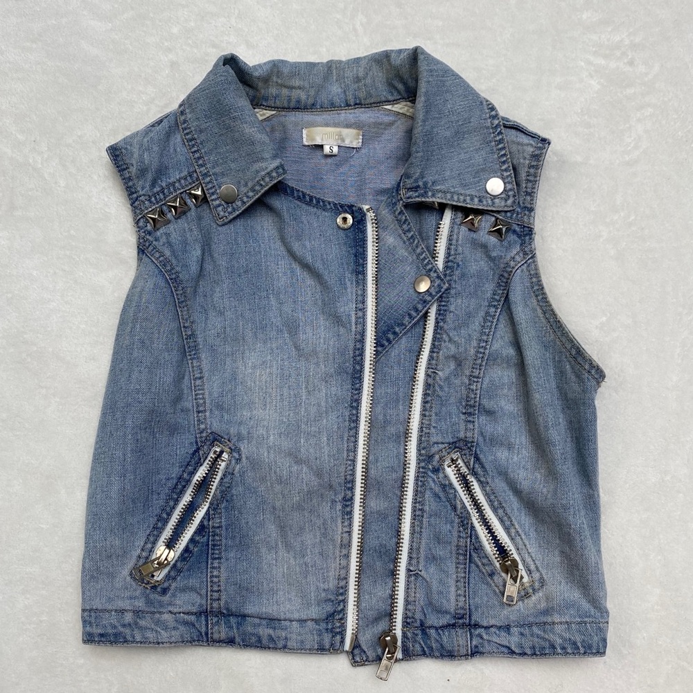 Spiked distressed jean vest